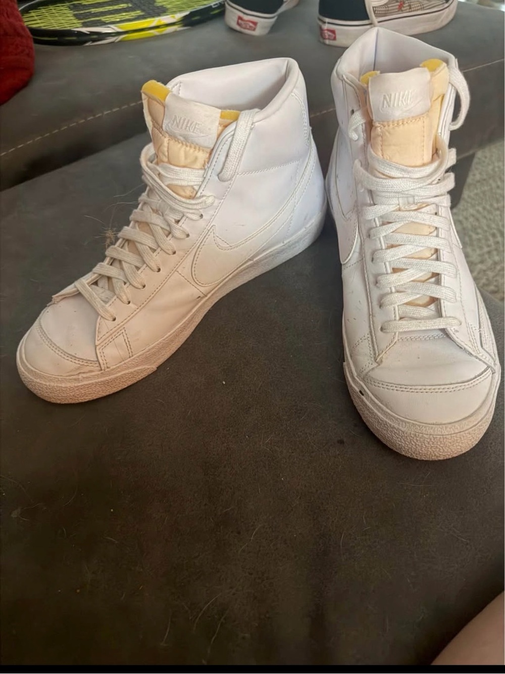 Nike White High-Top Sneakers with Pale Yellow Tongue